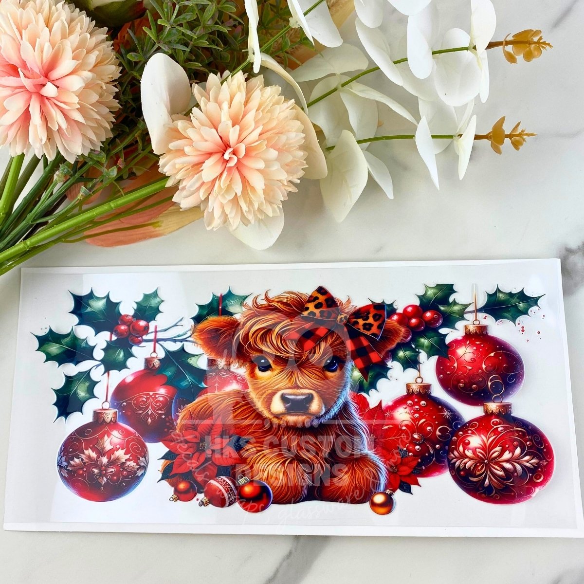 Red Christmas Highland Cow | 16 oz UV DTF Wrap