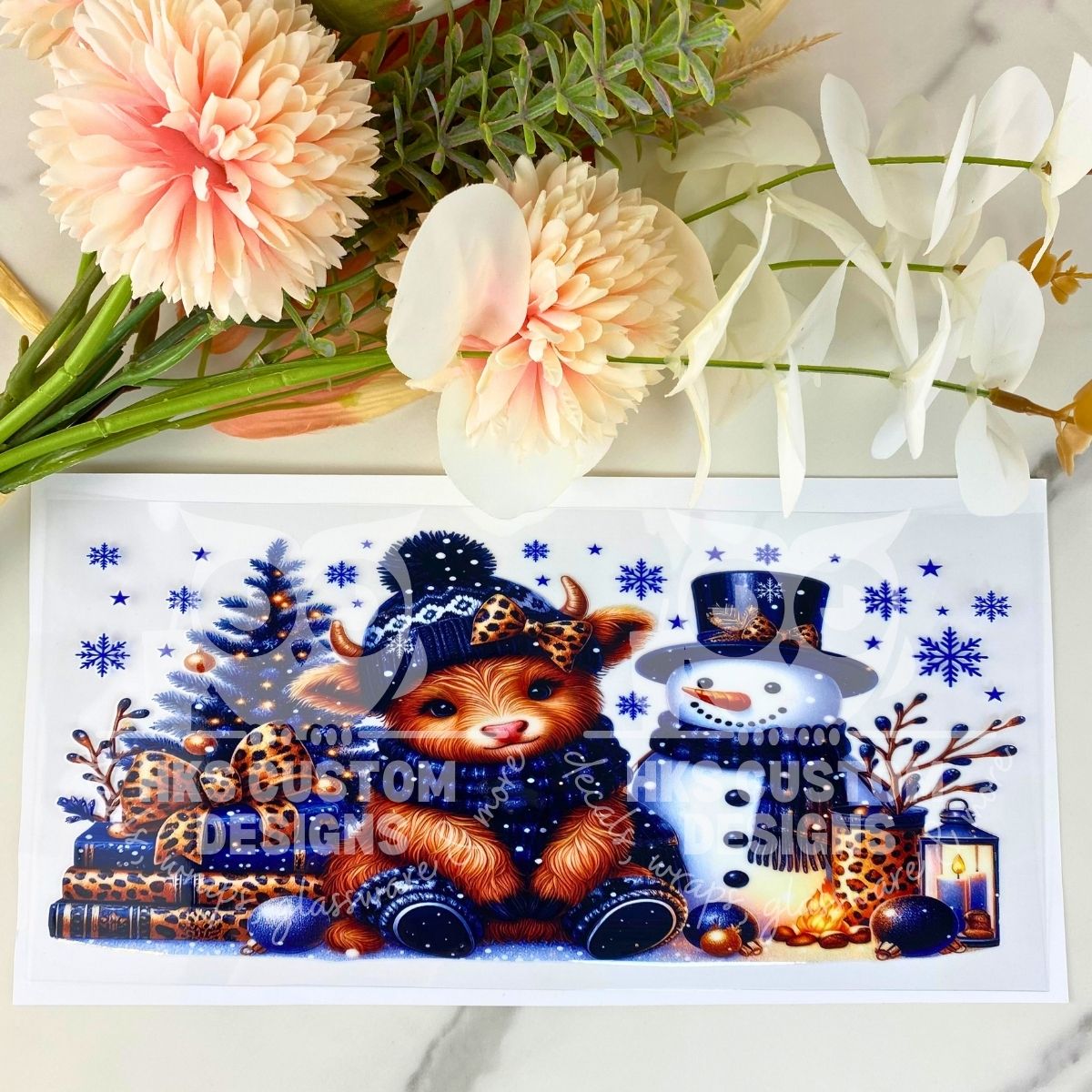 Christmas Cow & Snowman | 16 oz UV DTF Wrap