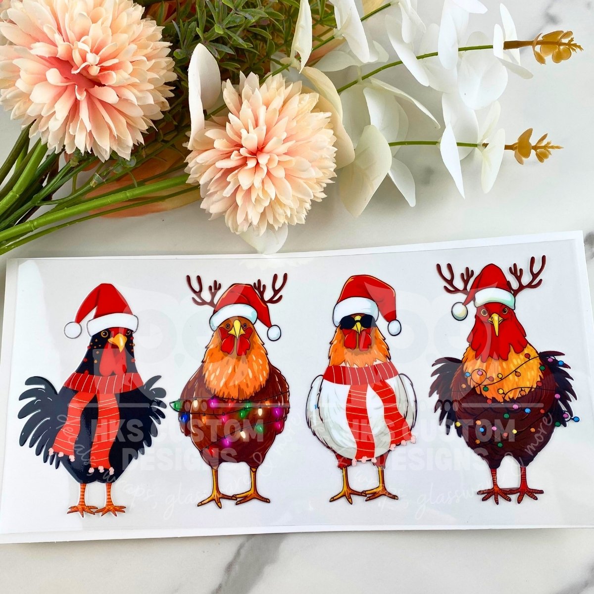 Christmas Chickens | 16 oz UV DTF Wrap