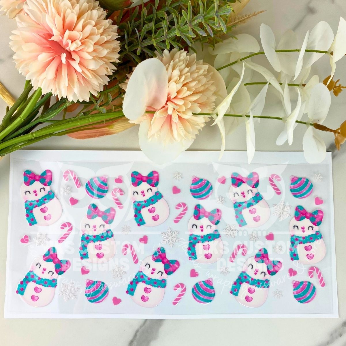 Snowmen with Bows | 16 oz UV DTF Wrap