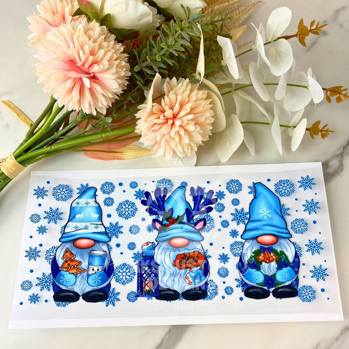 Blue Christmas Gnomes | 16 oz UV DTF Wrap