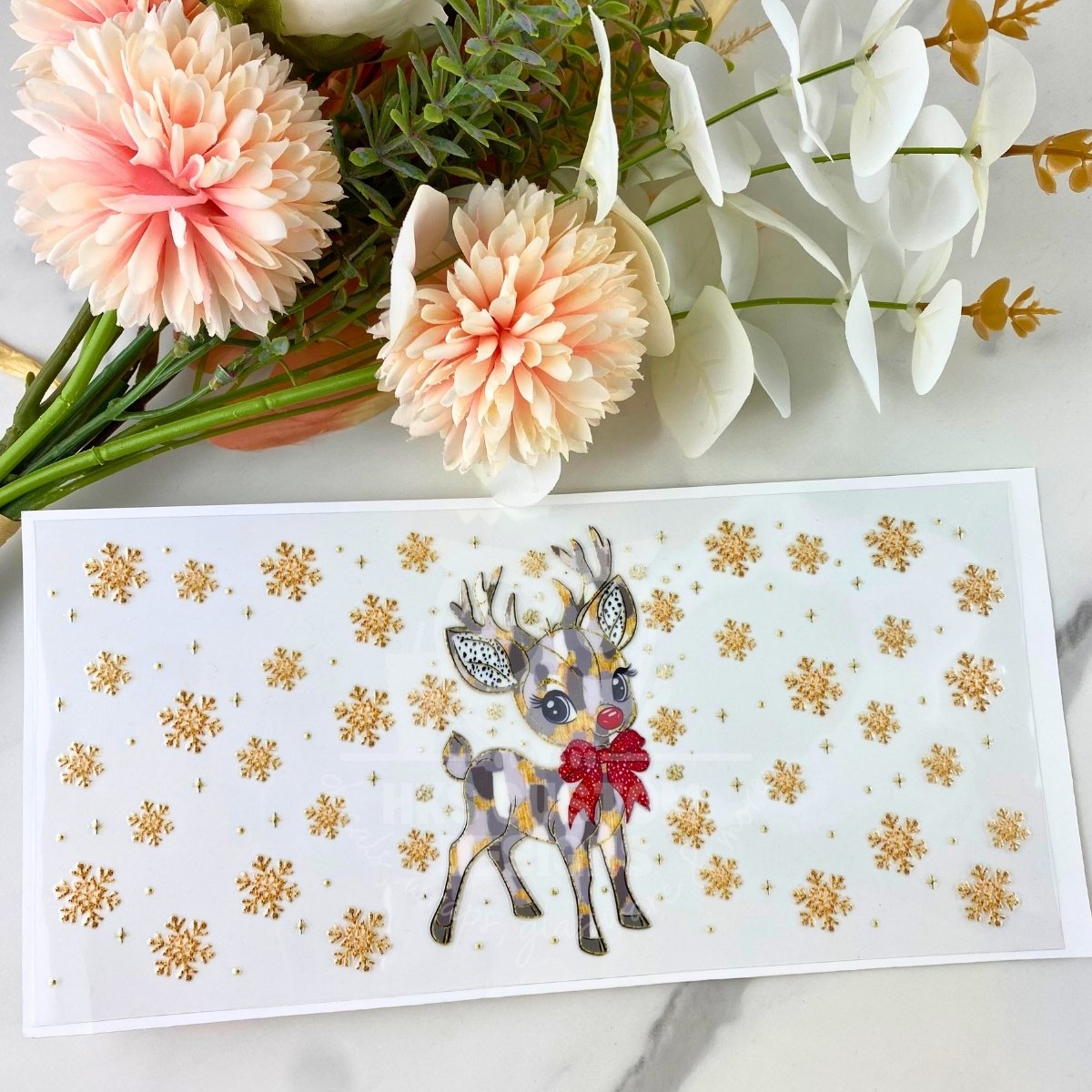 Reindeer with Gold Snowflakes | 16 oz UV DTF Wrap