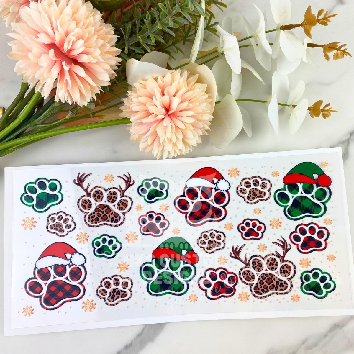 Christmas Paw Prints | 16 oz UV DTF Wrap