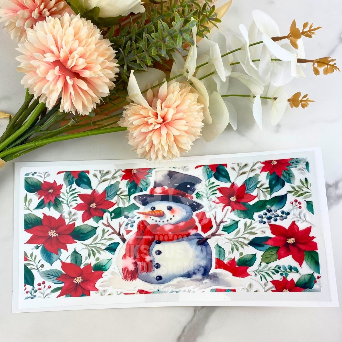Poinsettia Snowman | 16 oz UV DTF Wrap
