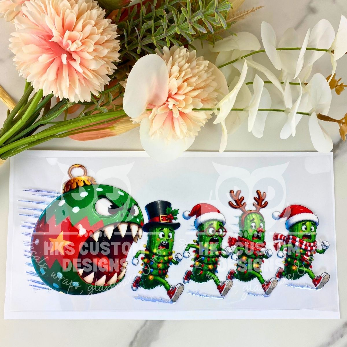 Ornament Chasing Pickles | 16 oz UV DTF Wrap