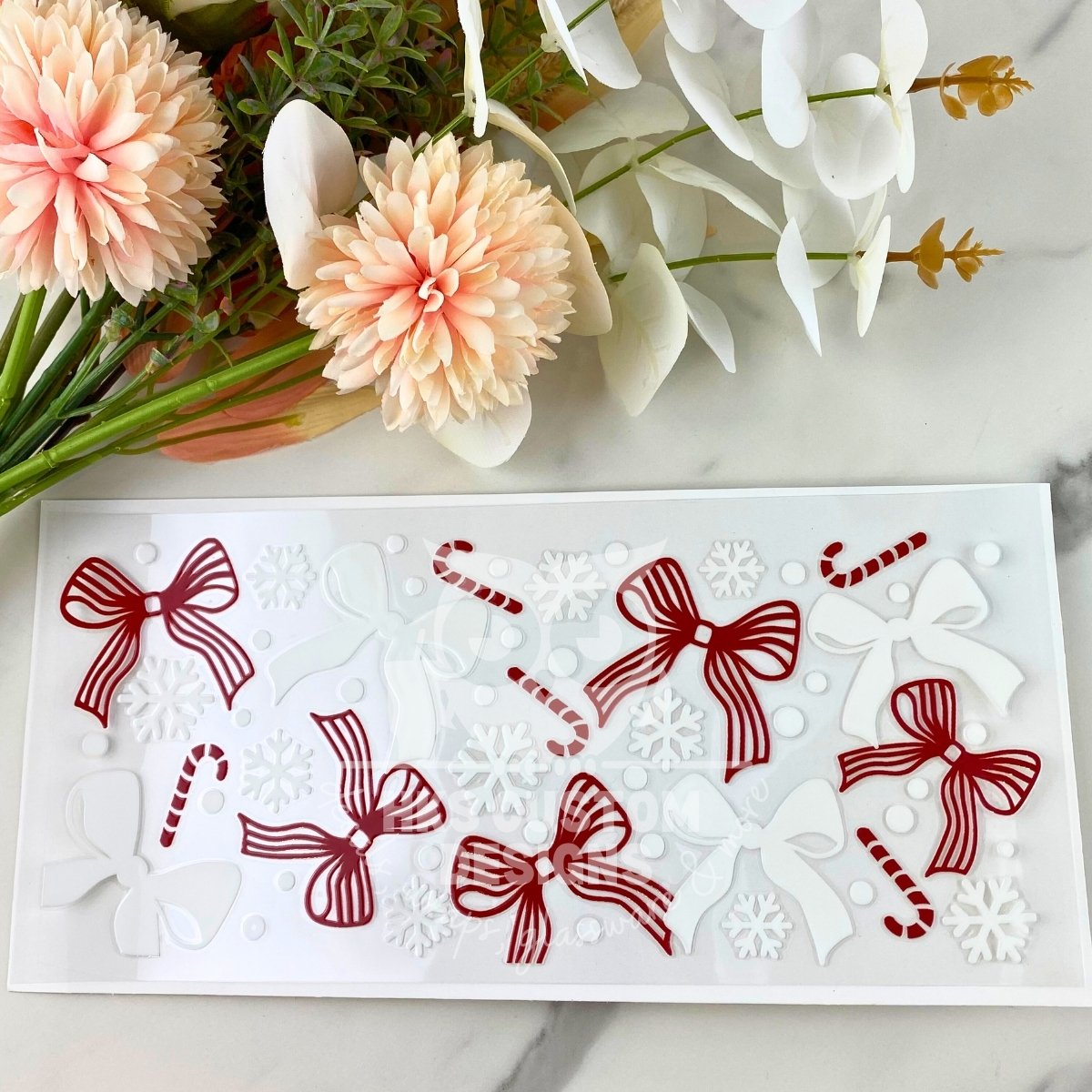 Red and White Bows | 16 oz UV DTF Wrap