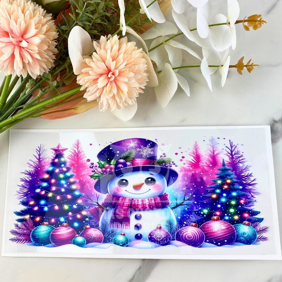 Purple Snowman Scene | 16 oz UV DTF Wrap
