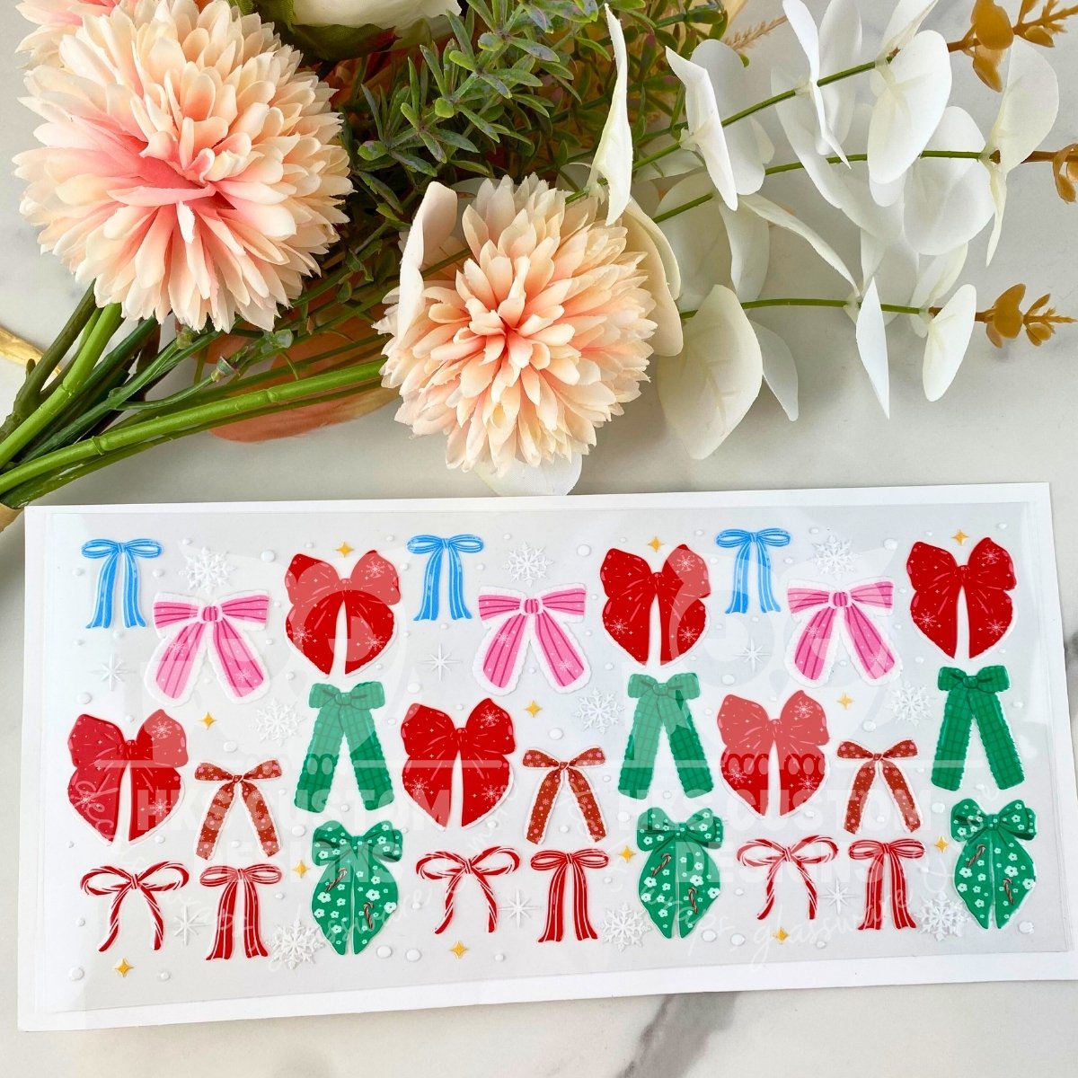 Colorful Christmas Bows | 16 oz UV DTF Wrap