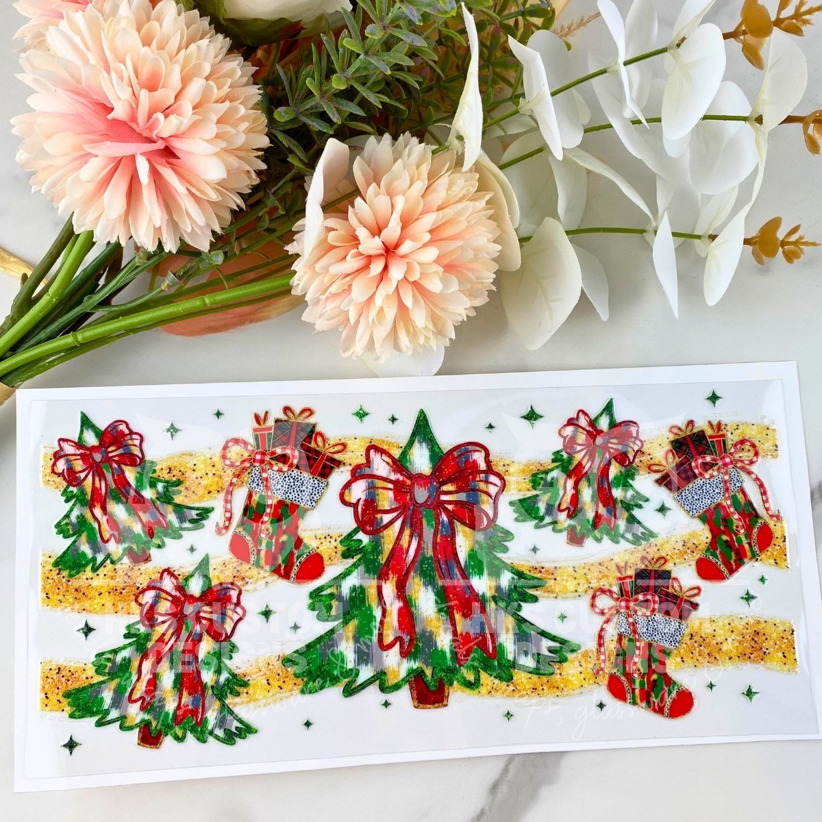 Gold Glitter Christmas Tree | 16 oz UV DTF Wrap