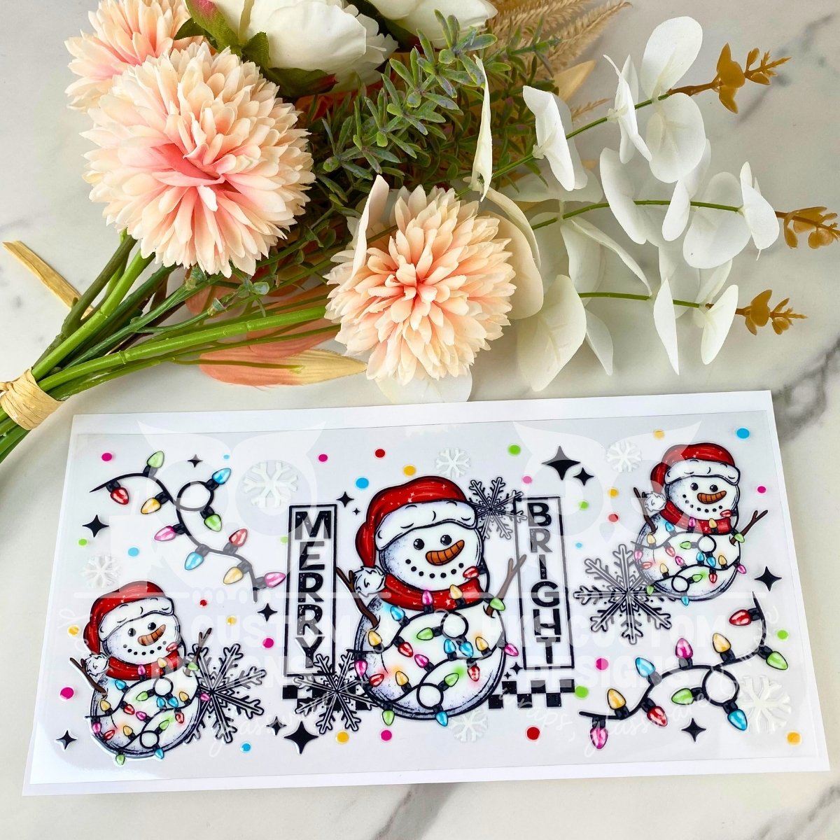 Merry and Bright Snowmen | 16 oz UV DTF Wrap