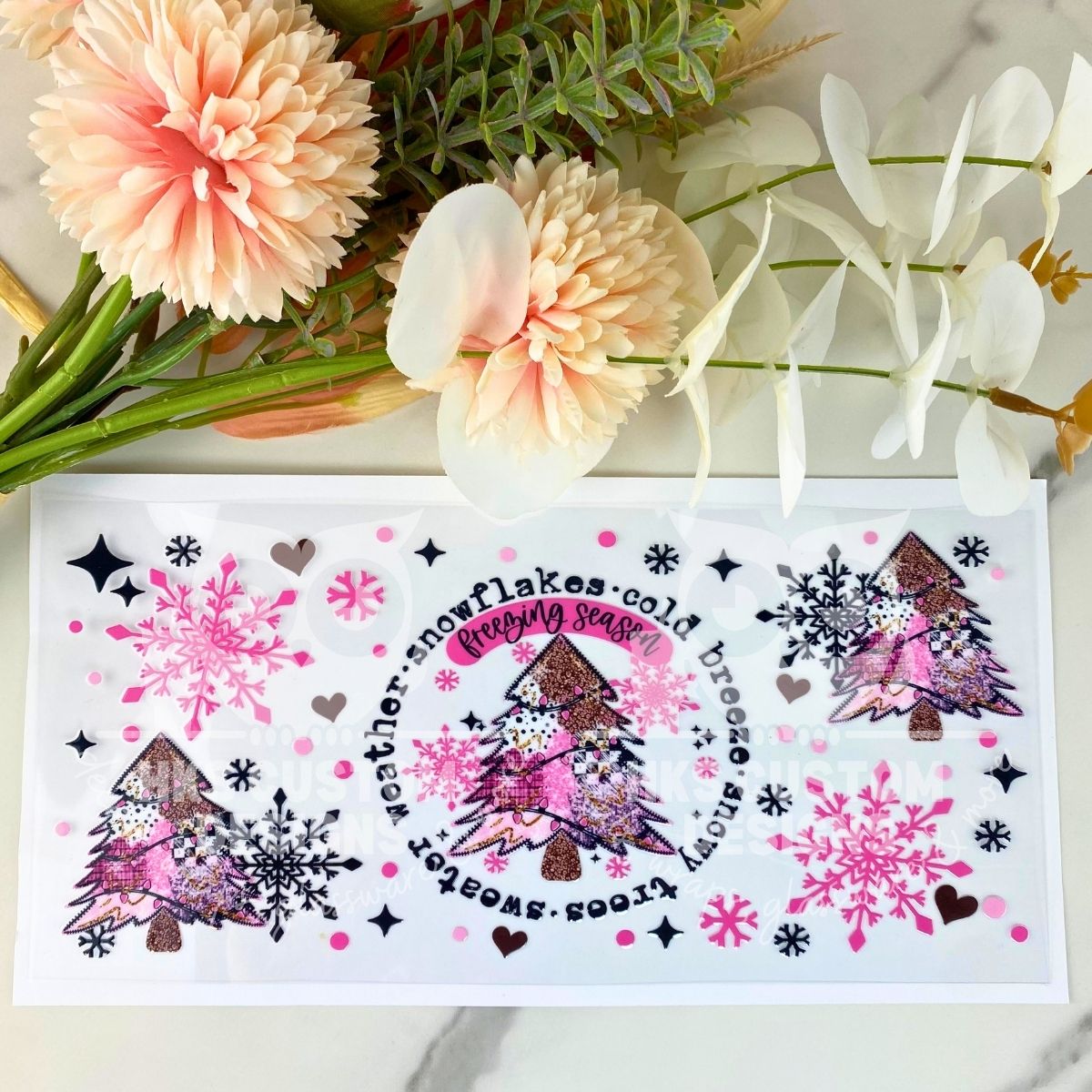Freezing Season Pink Trees | 16 oz UV DTF Wrap