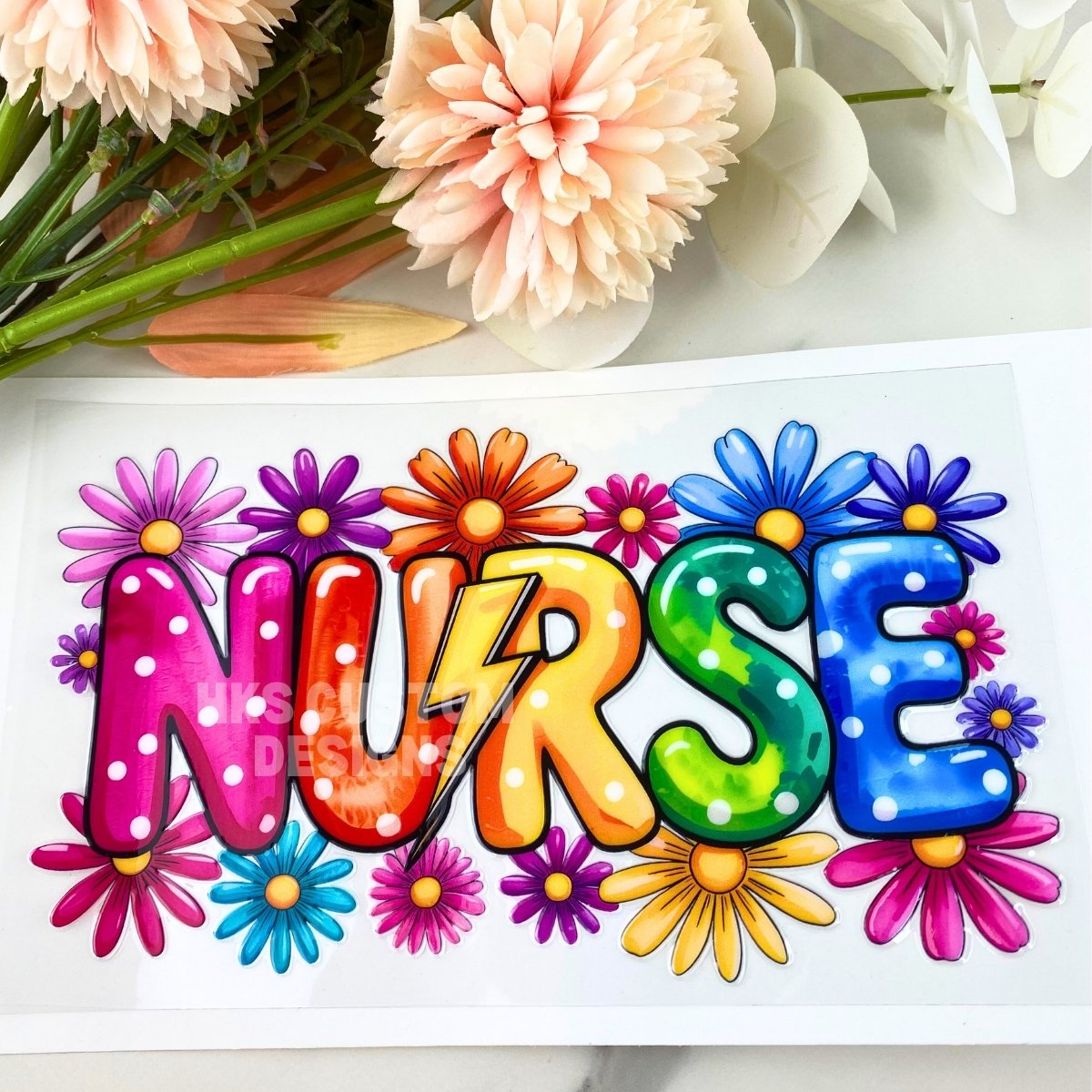 Colorful Nurse with Flowers | 4" UV DTF Decal