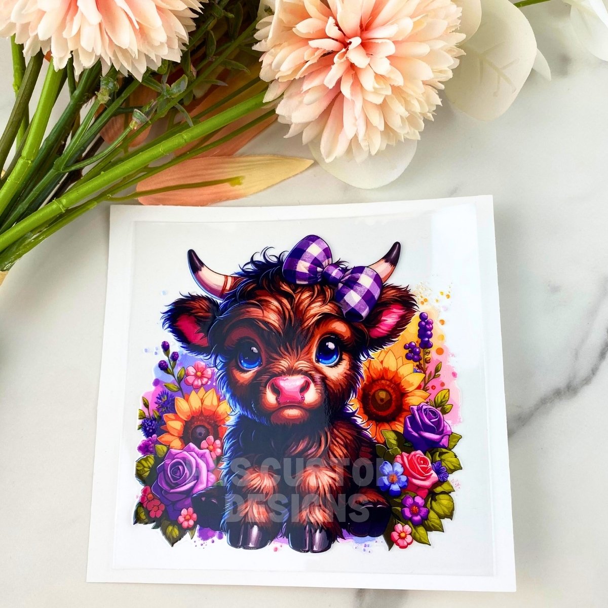 Brown Cow with Sunflower | 4" UV DTF Decal