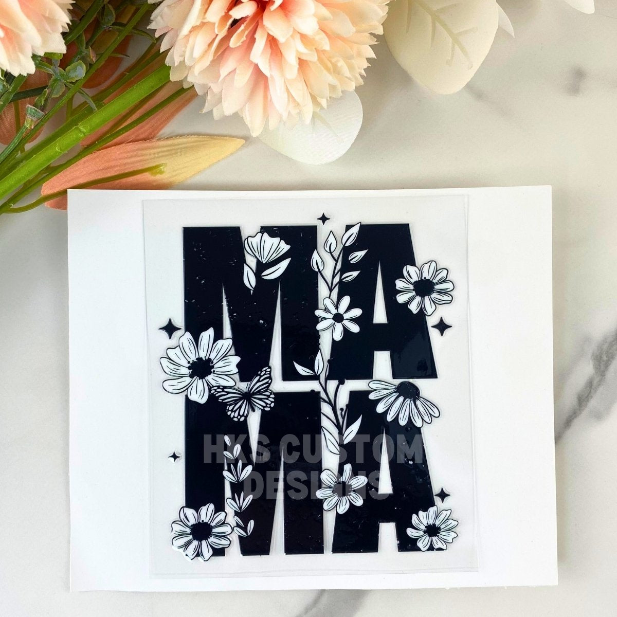 Floral Mama Black | 4" UV DTF Decal