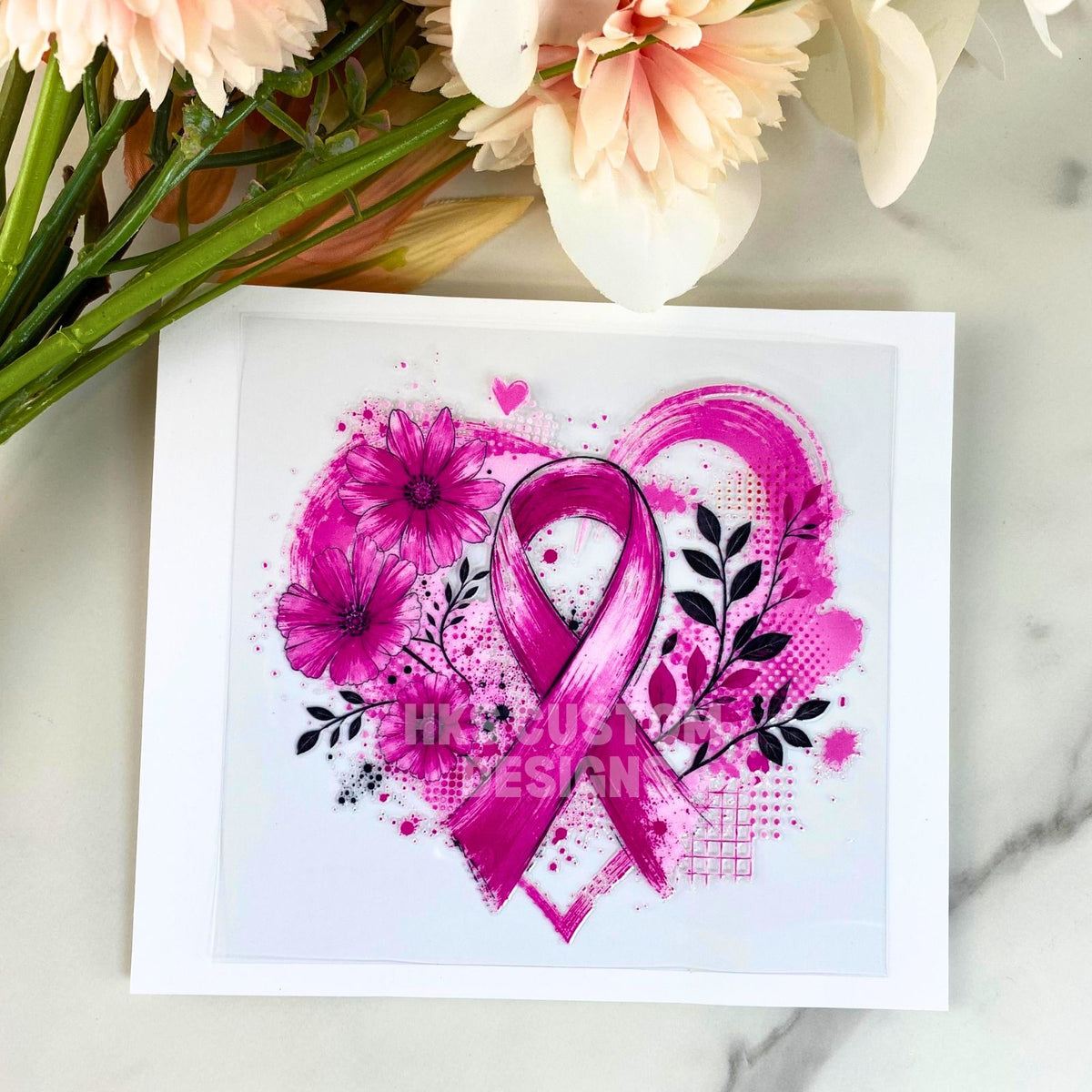 Breast Cancer Ribbon Heart | 4" UV DTF Decal