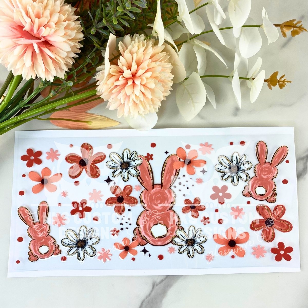 Blush Floral Bunny | 16 oz UV DTF Wrap