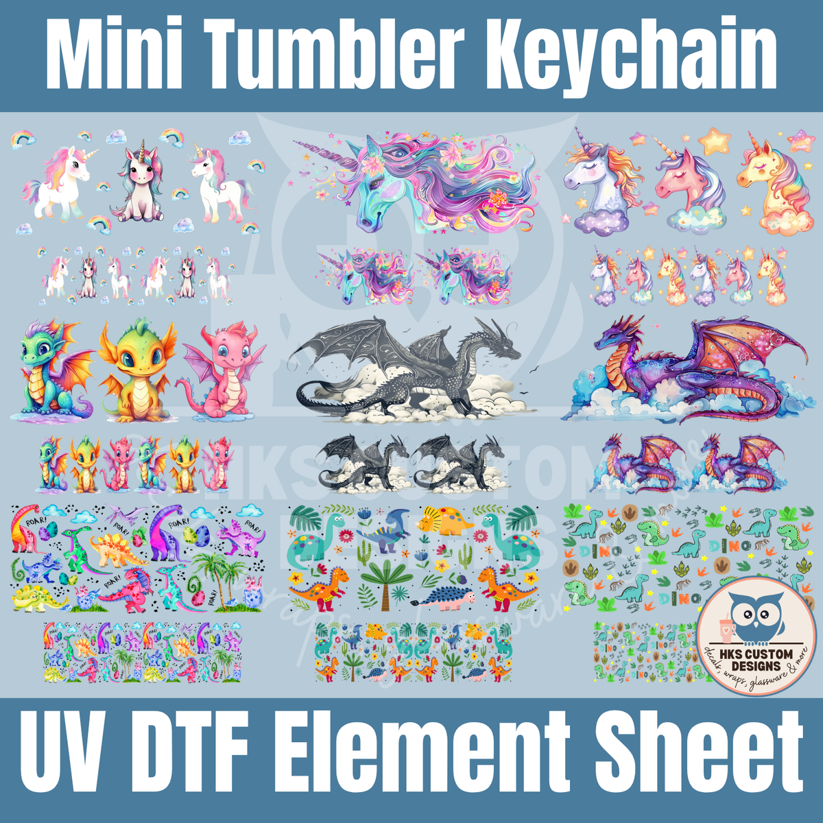 Unicorn Dino Dragon Mini Tumbler | Element Sheet