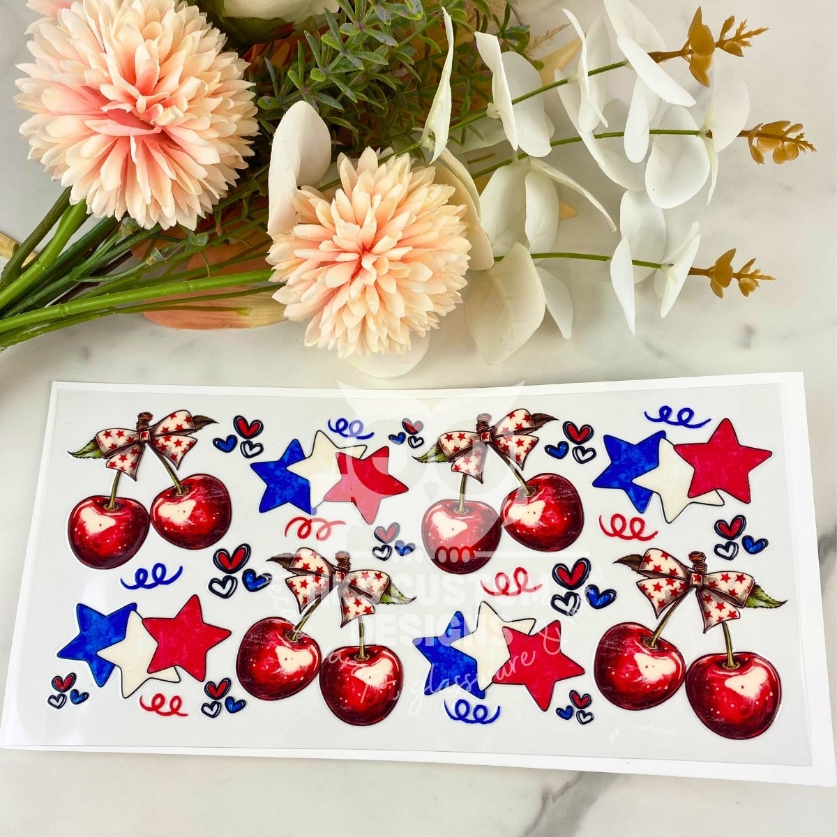 Cherry Bows and Stars 4th of July | 16 oz UV DTF Wrap