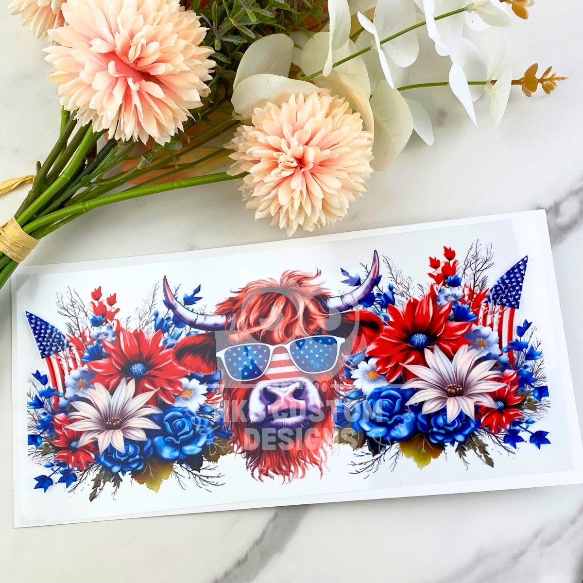 USA Highland Cow | 16 oz UV DTF Wrap