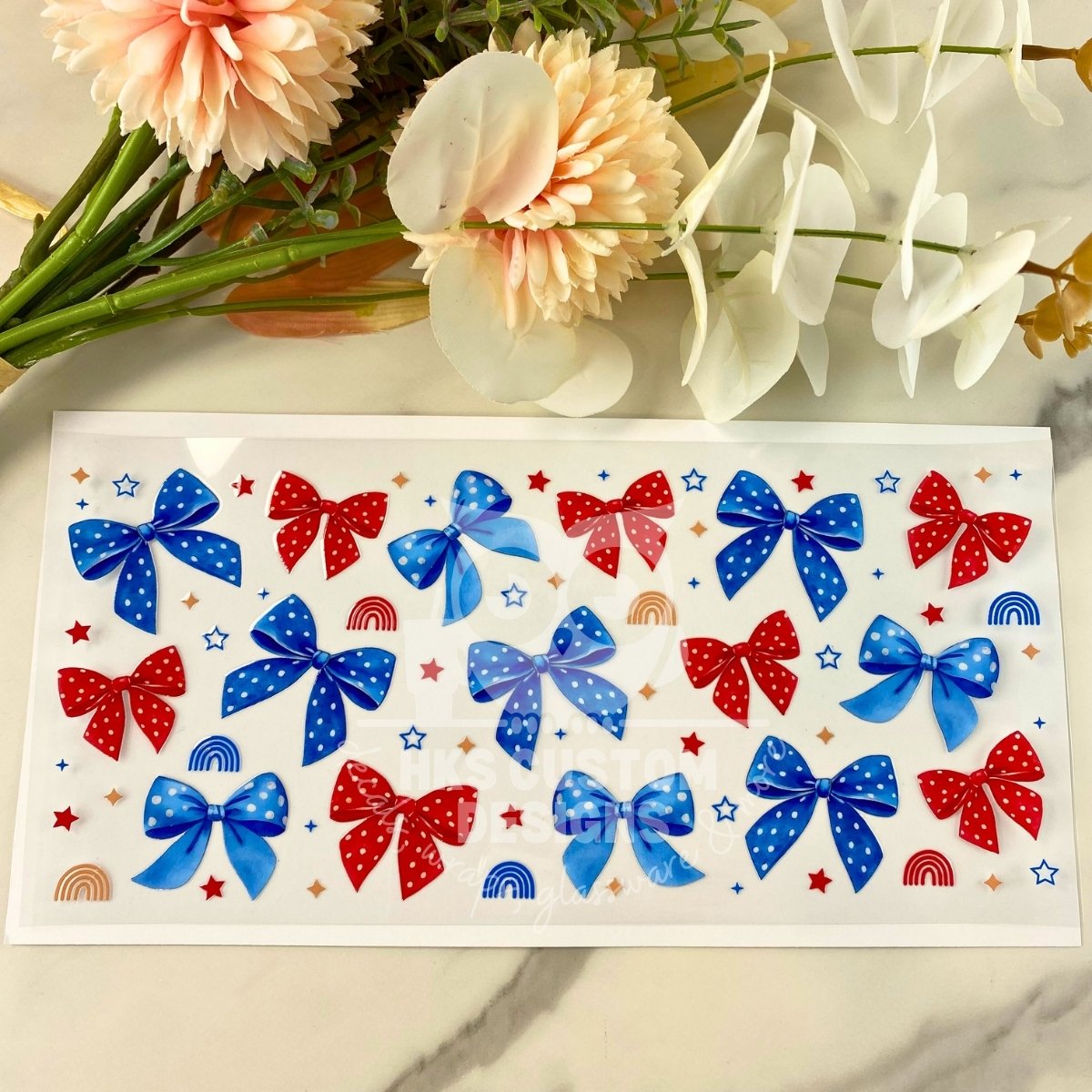 Red and Blue Bows | 16 oz UV DTF Wrap