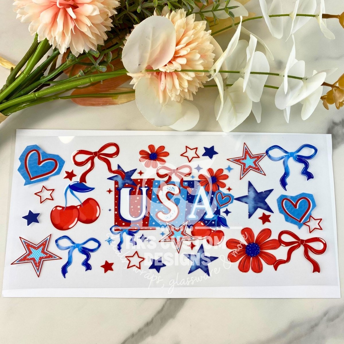 USA Floral and Bows | 16 oz UV DTF Wrap