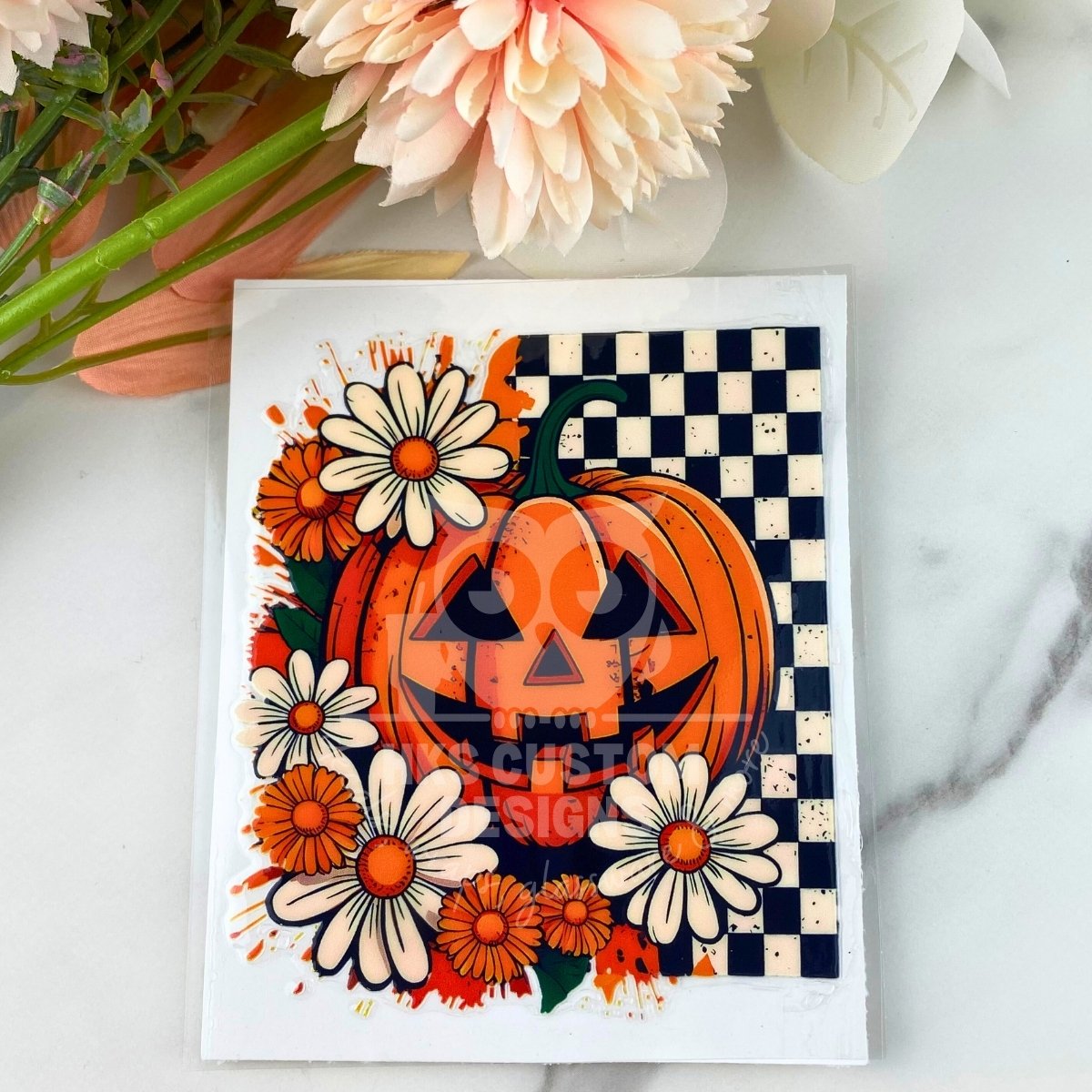 Checkered Floral Jackolantern | 4" UV DTF Decal