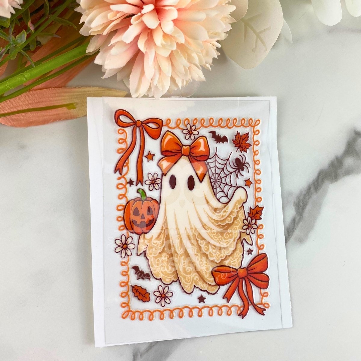 Fall Ghost with Bow | 4" UV DTF Decal