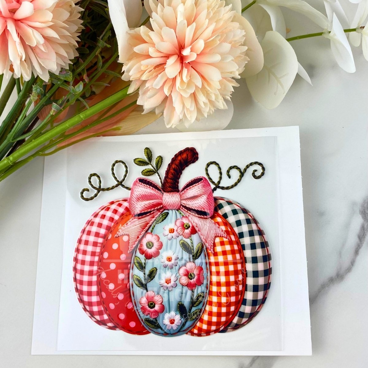 Embroidered Pumpkin | 4" UV DTF Decal
