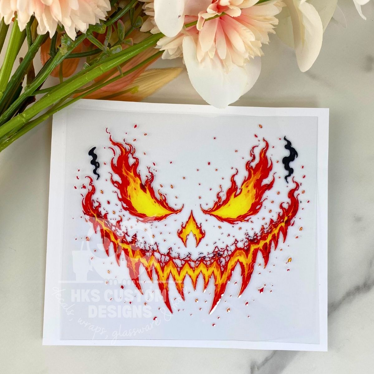Flaming Pumpkin Face | 4" UV DTF Decal