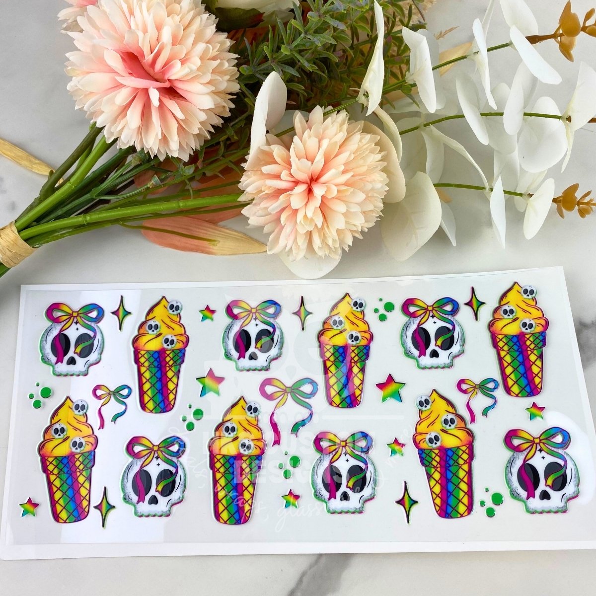 Neon Coffee and Skulls | 16 oz UV DTF Wrap