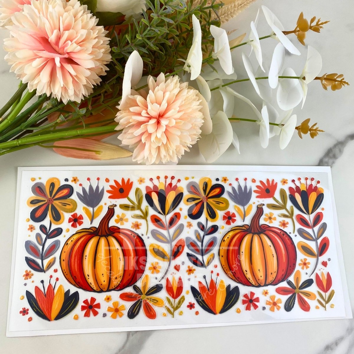 Floral Pumpkins | 16 oz UV DTF Wrap