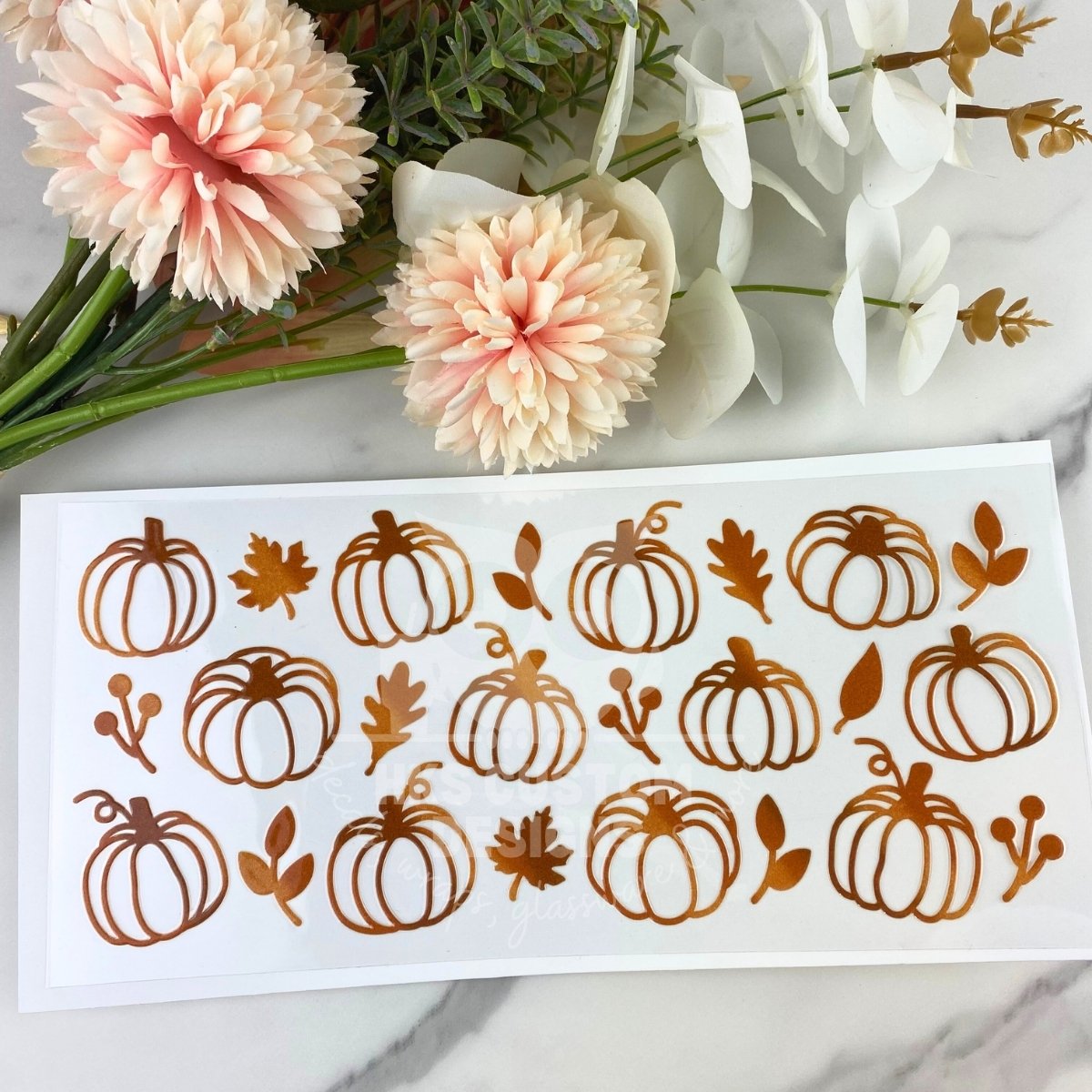 Gold Pumpkin/Leaves | 16 oz UV DTF Wrap