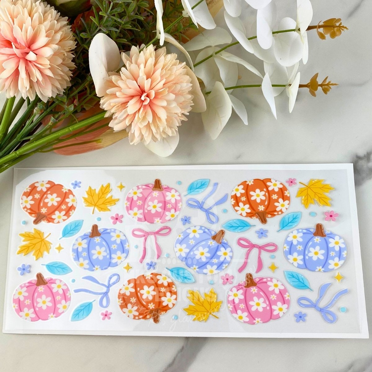 Pastel Floral Pumpkins | 16 oz UV DTF Wrap