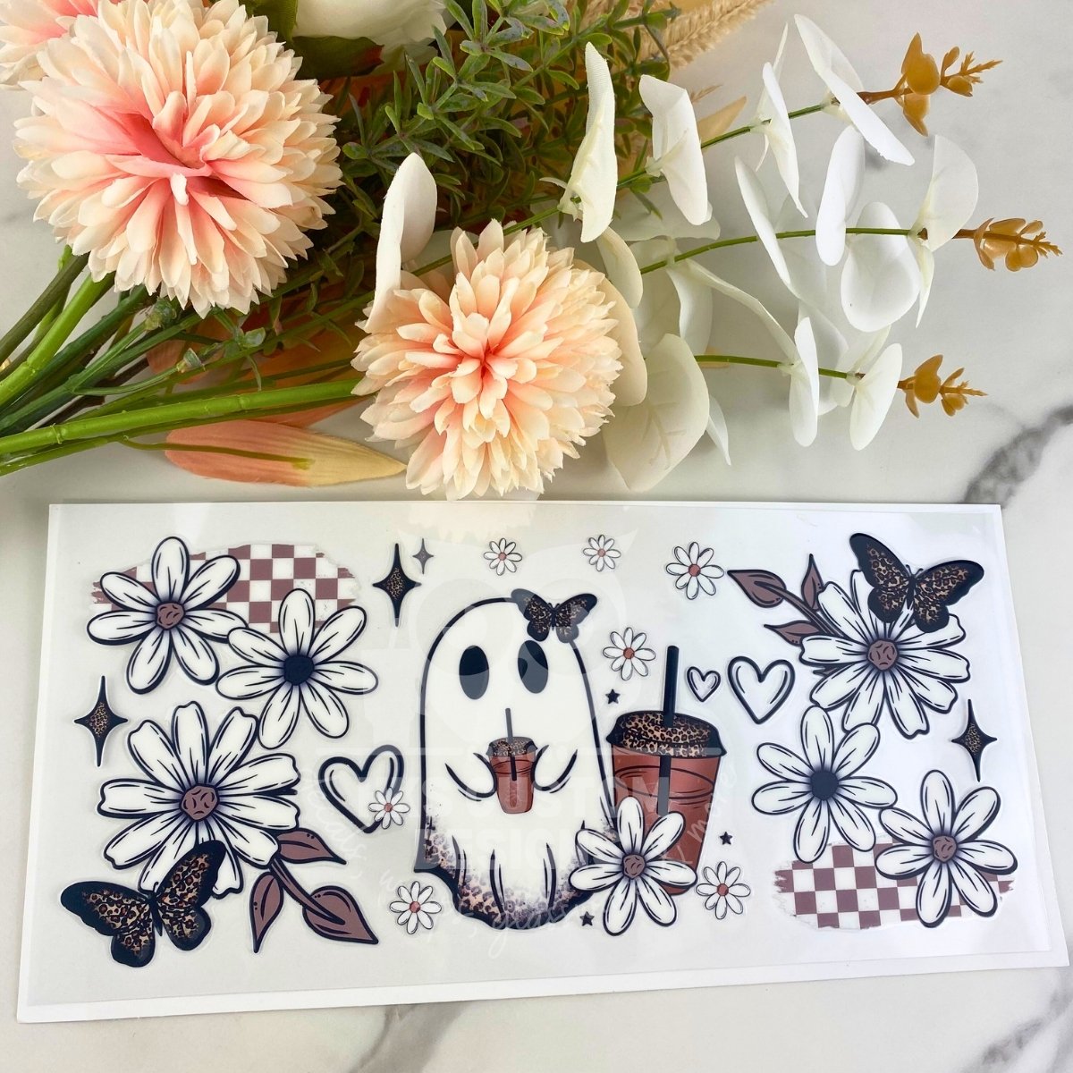 Coffee Ghost Floral | 16 oz UV DTF Wrap