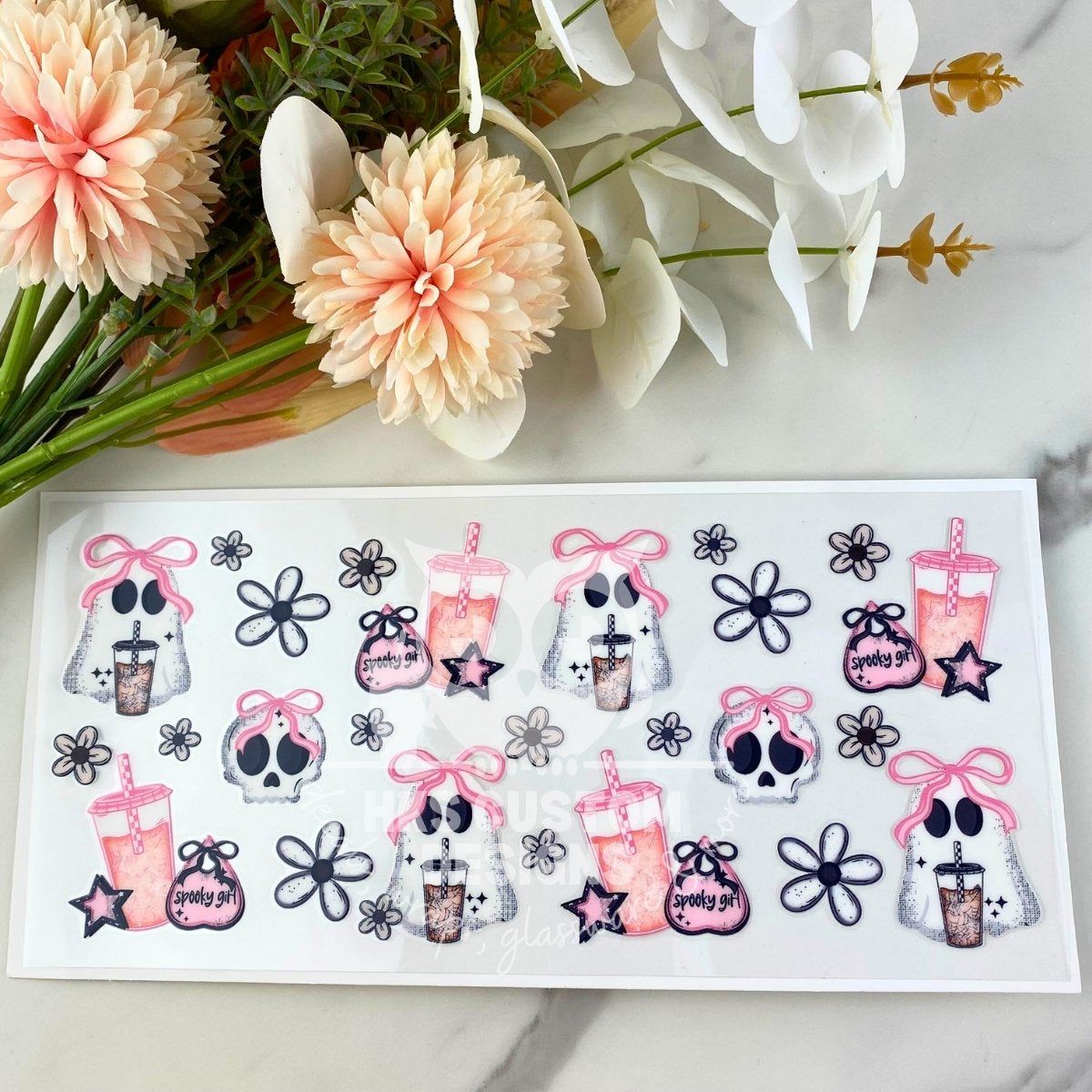 Spooky Girl Coffee Ghosts | 16 oz UV DTF Wrap