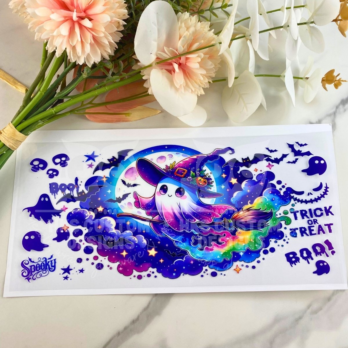 Trick or Treat Purple Ghost | 16 oz UV DTF Wrap