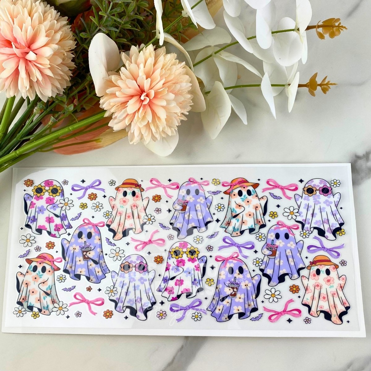 Floral Coffee Ghosts | 16 oz UV DTF Wrap