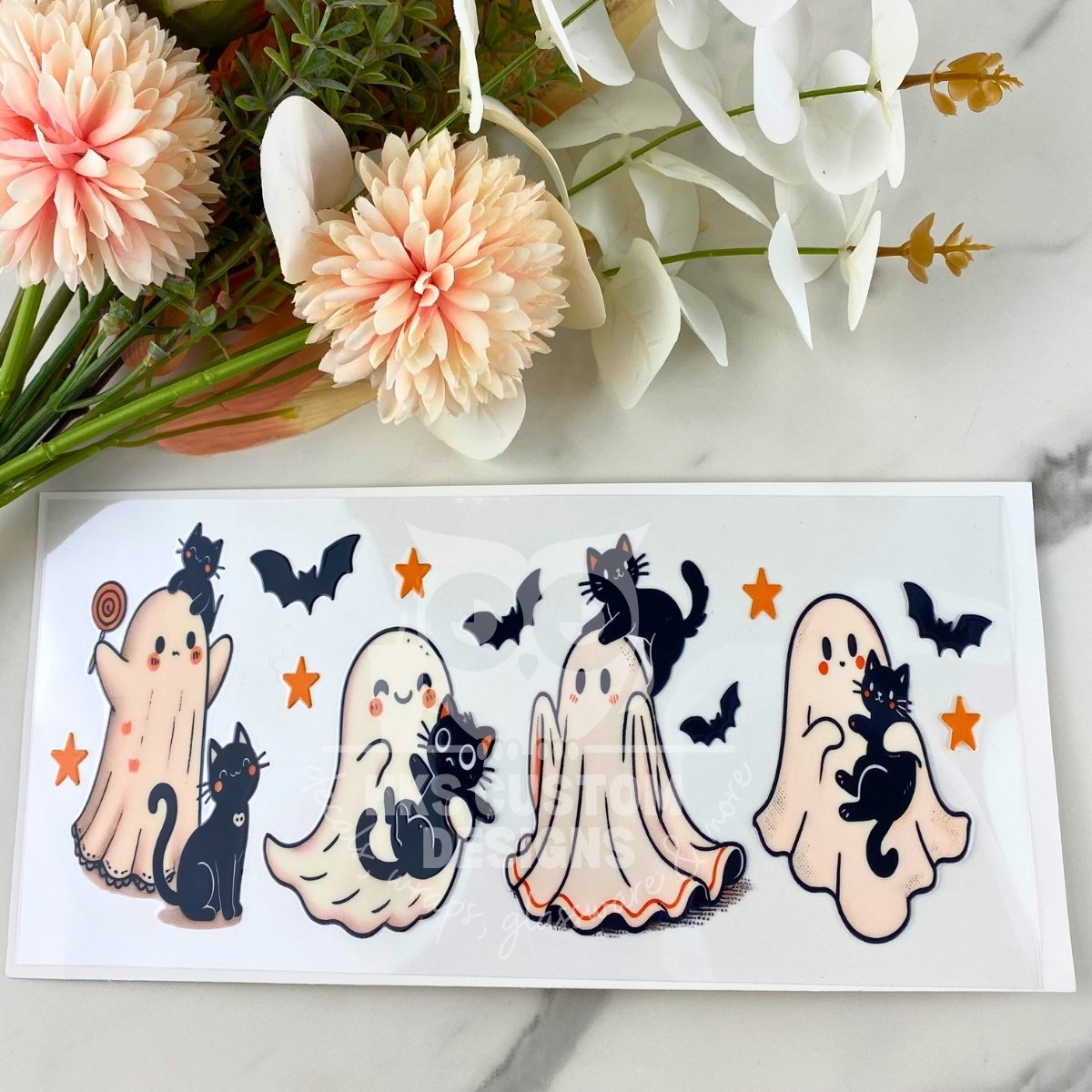 Four Ghosts with Black Cats | 16 oz UV DTF Wrap