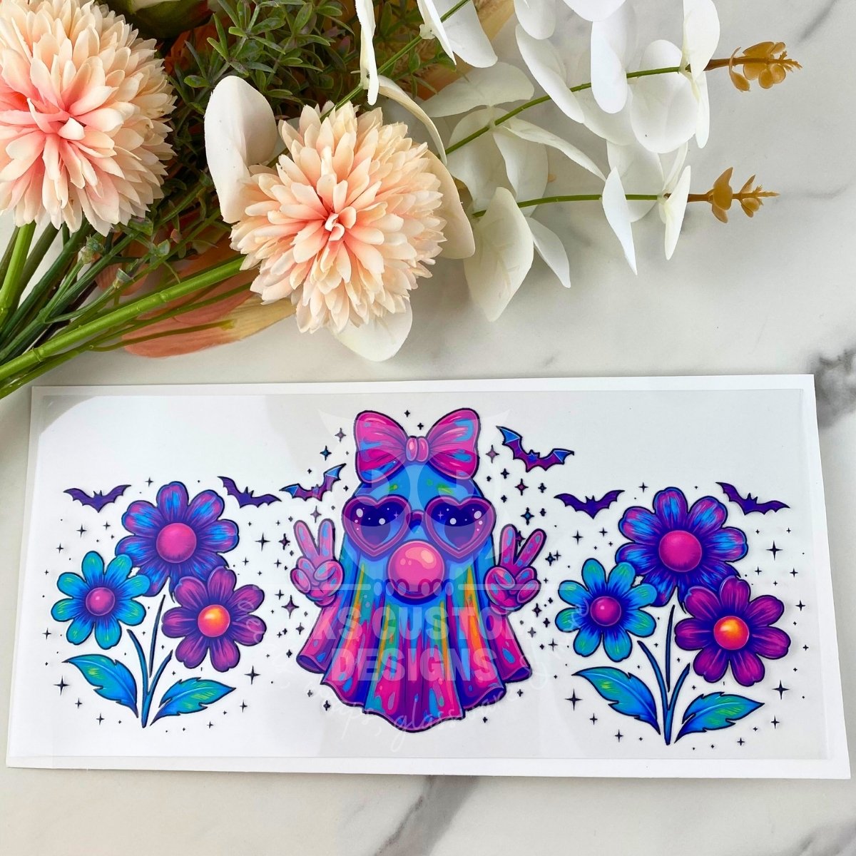 Colorful Peace Ghost | 16 oz UV DTF Wrap