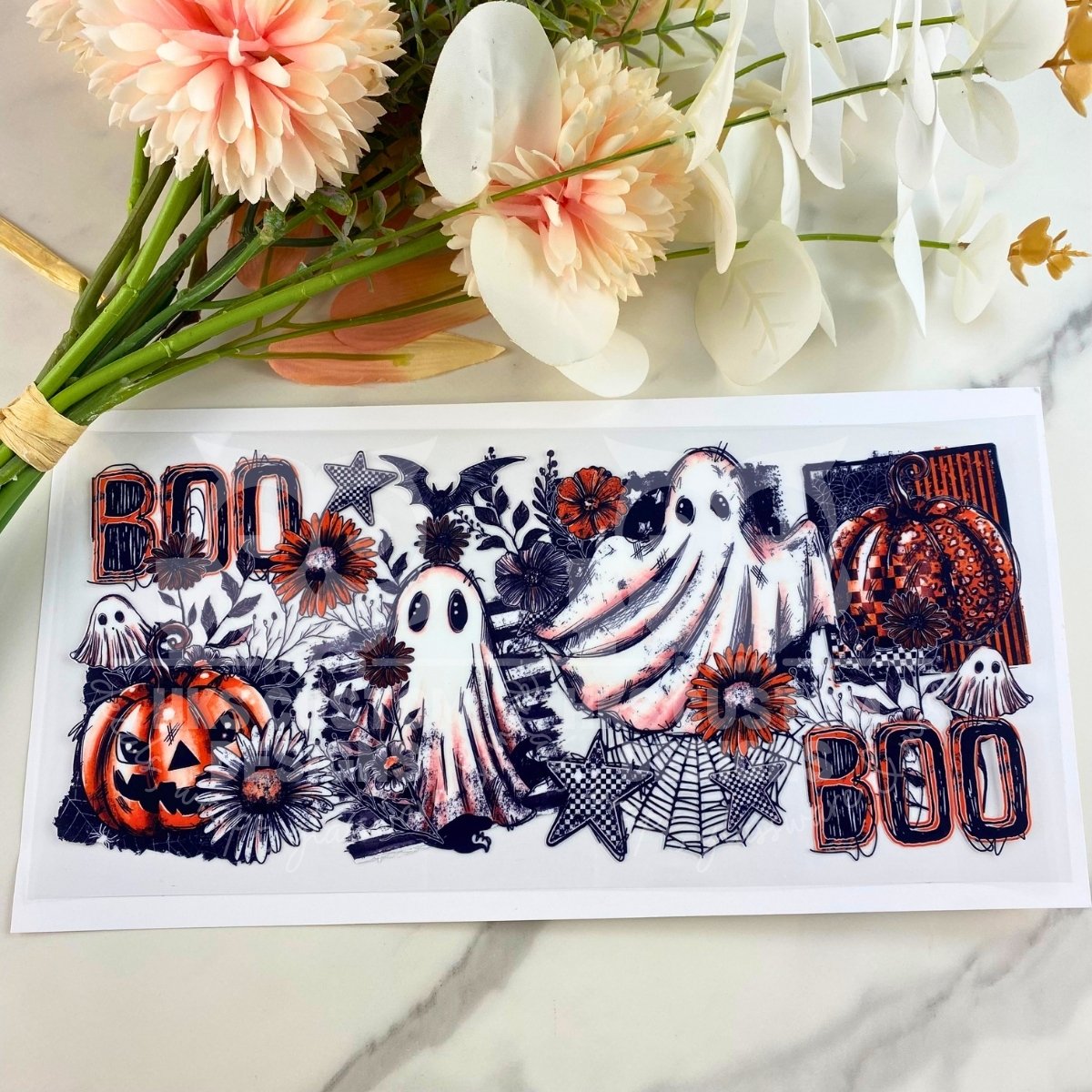 Boo Floral Ghosts | 16 oz UV DTF Wrap