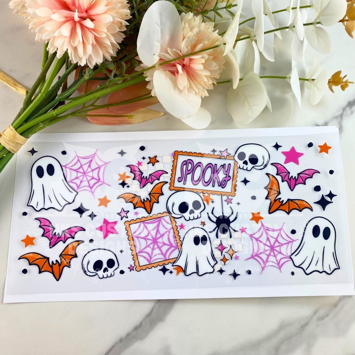 Spooky Ghosts Bats Skulls | 16 oz UV DTF Wrap