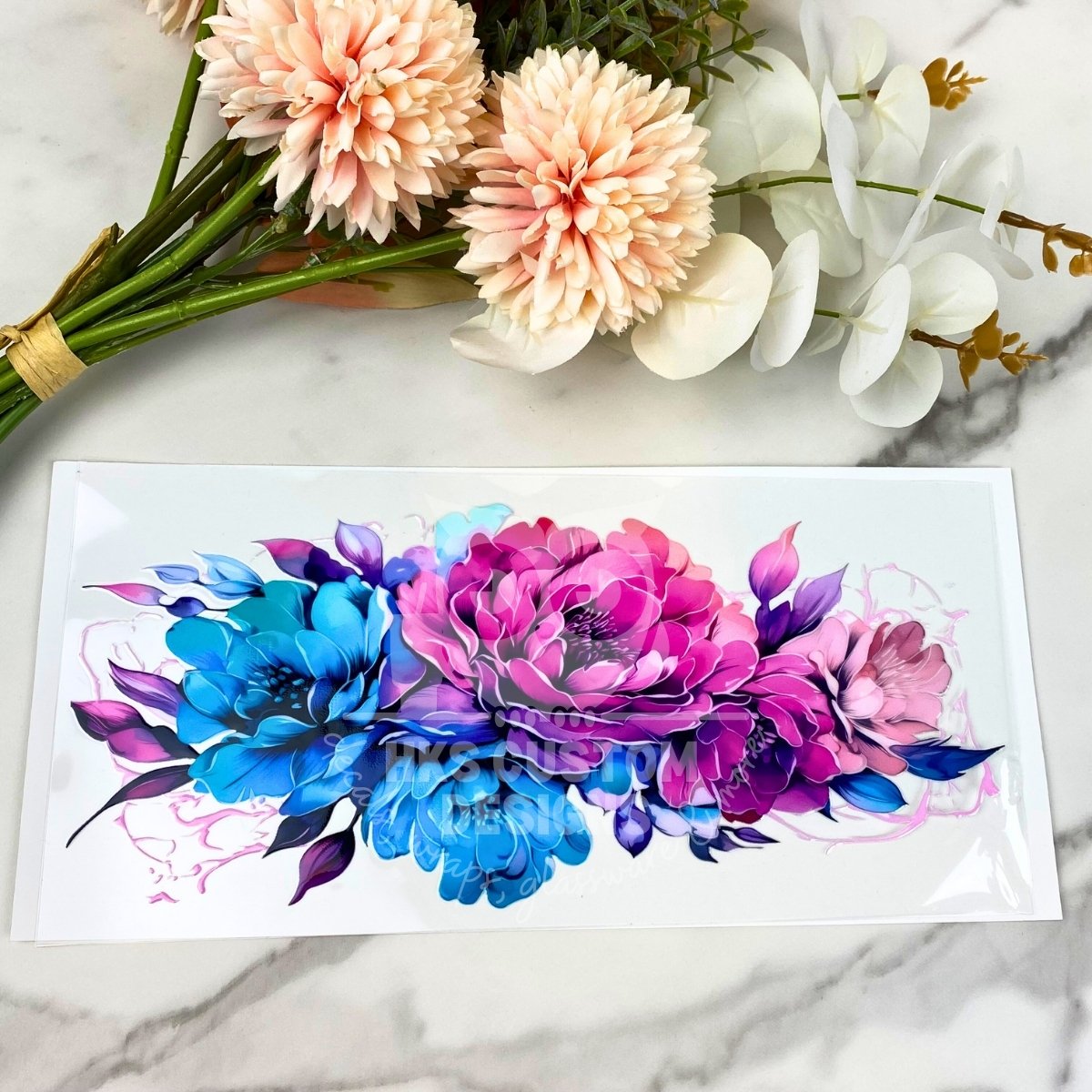 Pink/Blue Flowers | 16 oz UV DTF Wrap