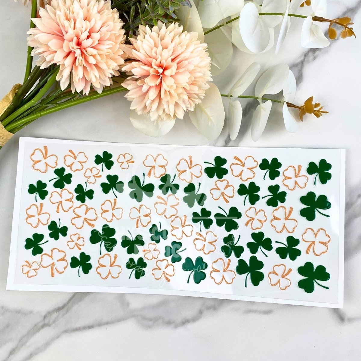 Gold and Green Clovers | 16 oz UV DTF Wrap
