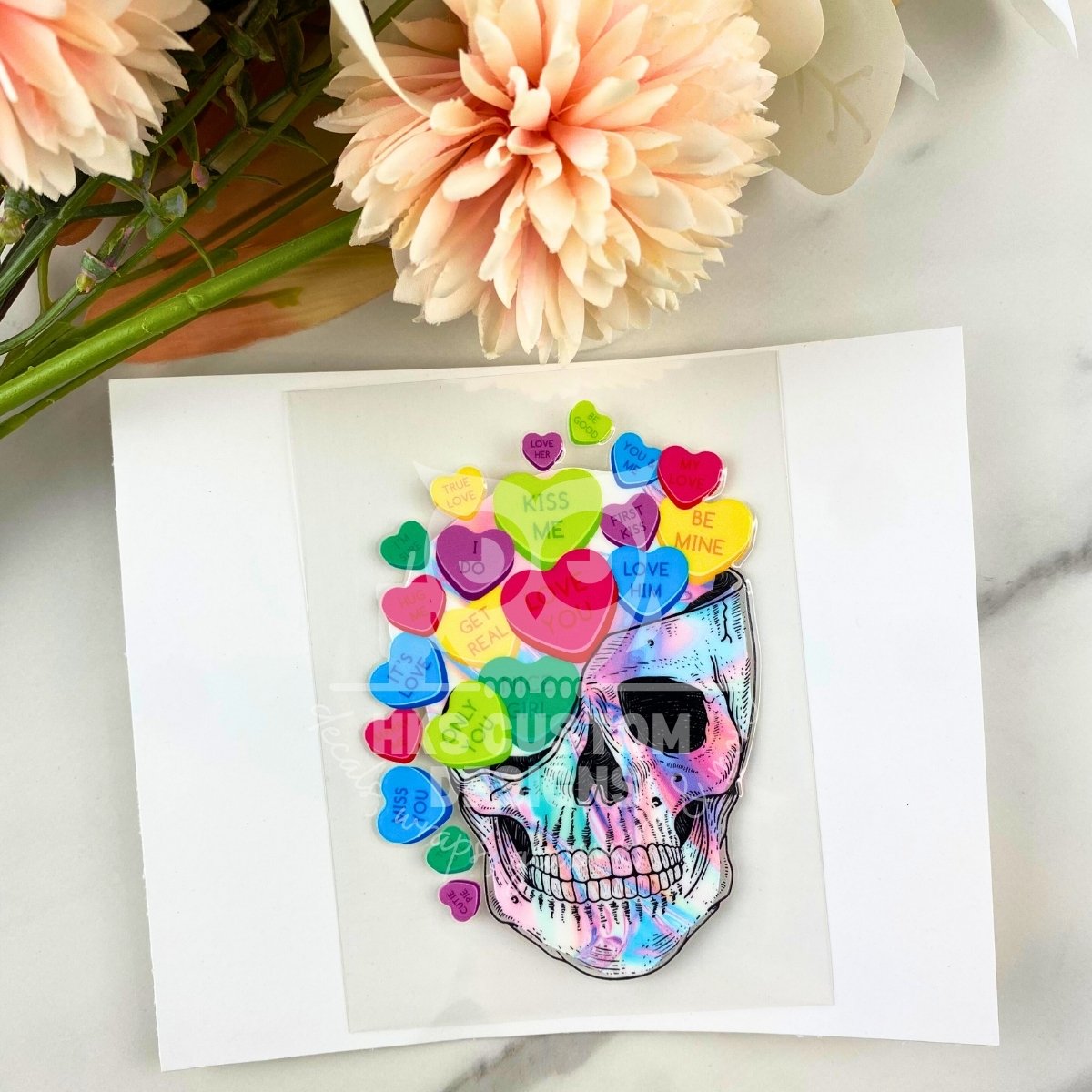 Colorful Hearts Skull | 4" UV DTF Decal