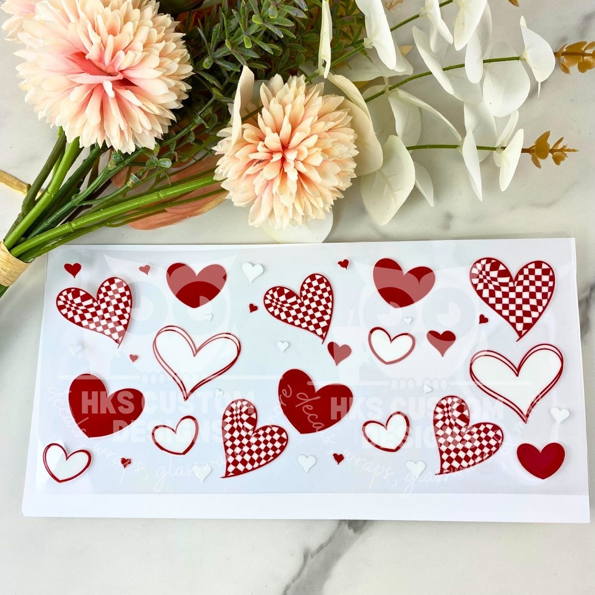 Red and White Hearts | 16 oz UV DTF Wrap