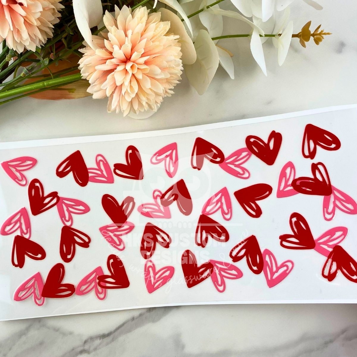 Red and Pink Hearts | 16 oz UV DTF Wrap