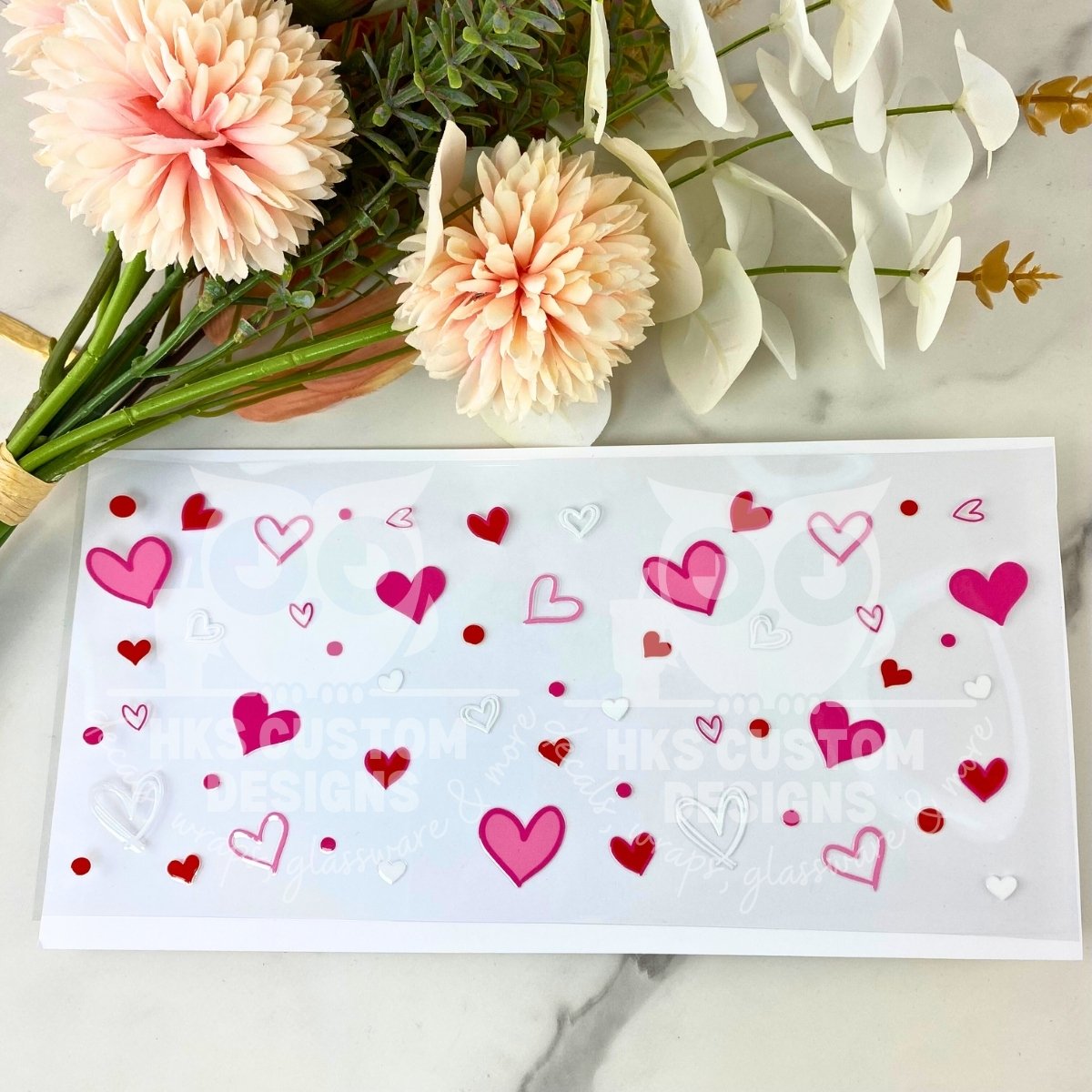 Pink White Red Hearts | 16 oz UV DTF Wrap