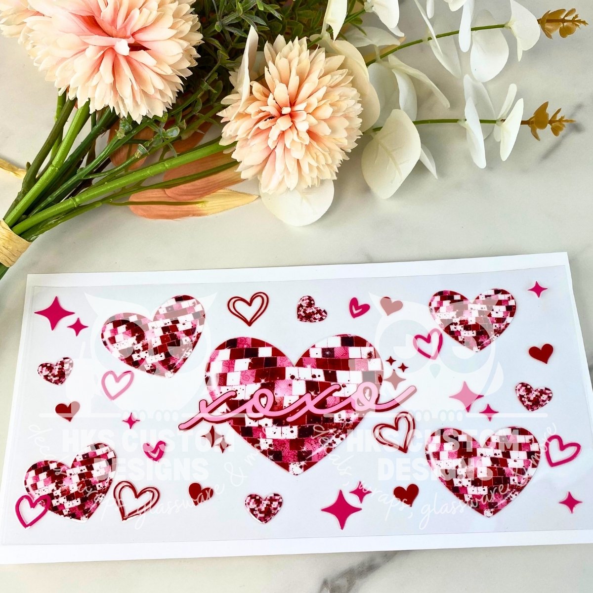 XOXO Disco Heart | 16 oz UV DTF Wrap