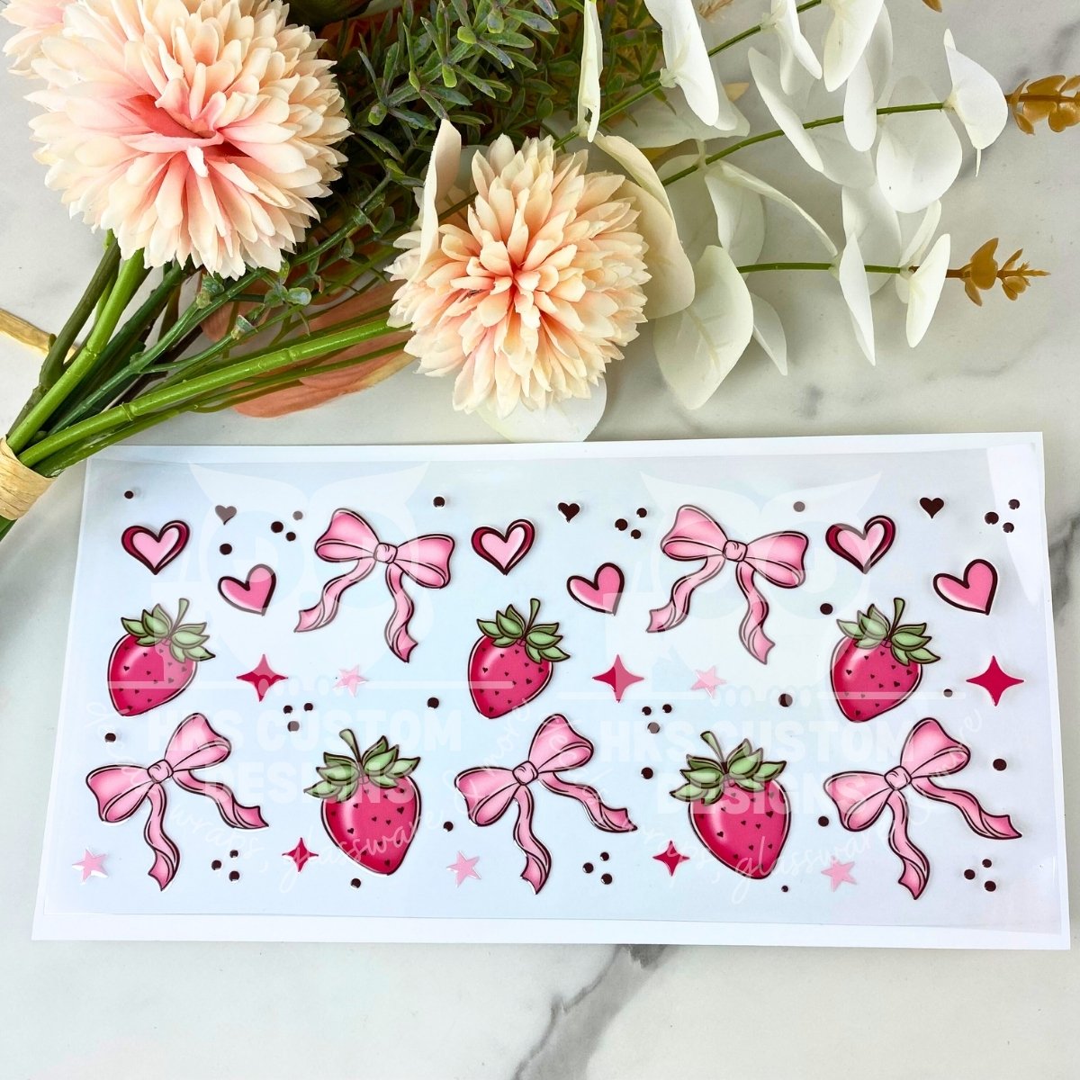 Pink Bows and Strawberries | 16 oz UV DTF Wrap