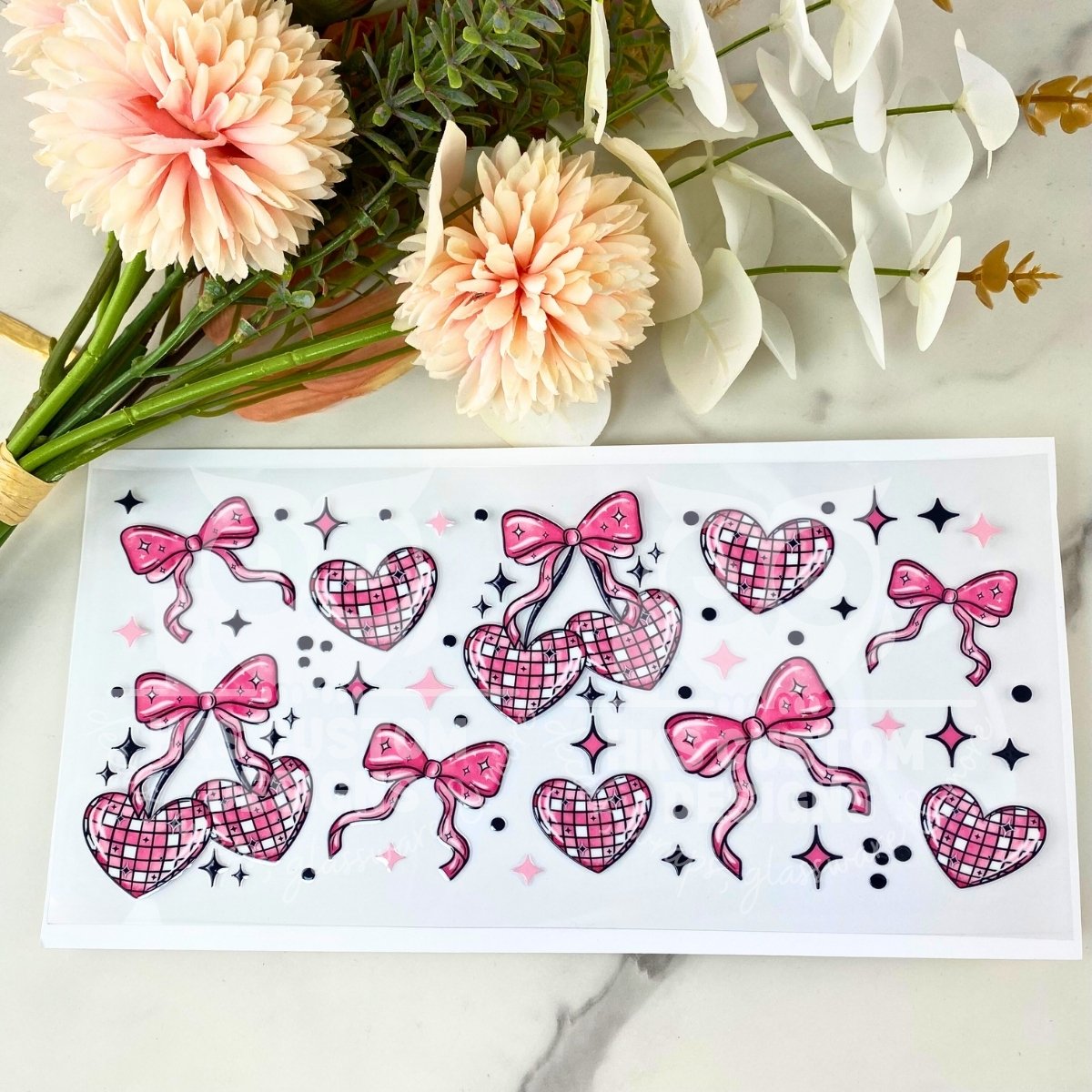 Disco Cherry Hearts | 16 oz UV DTF Wrap